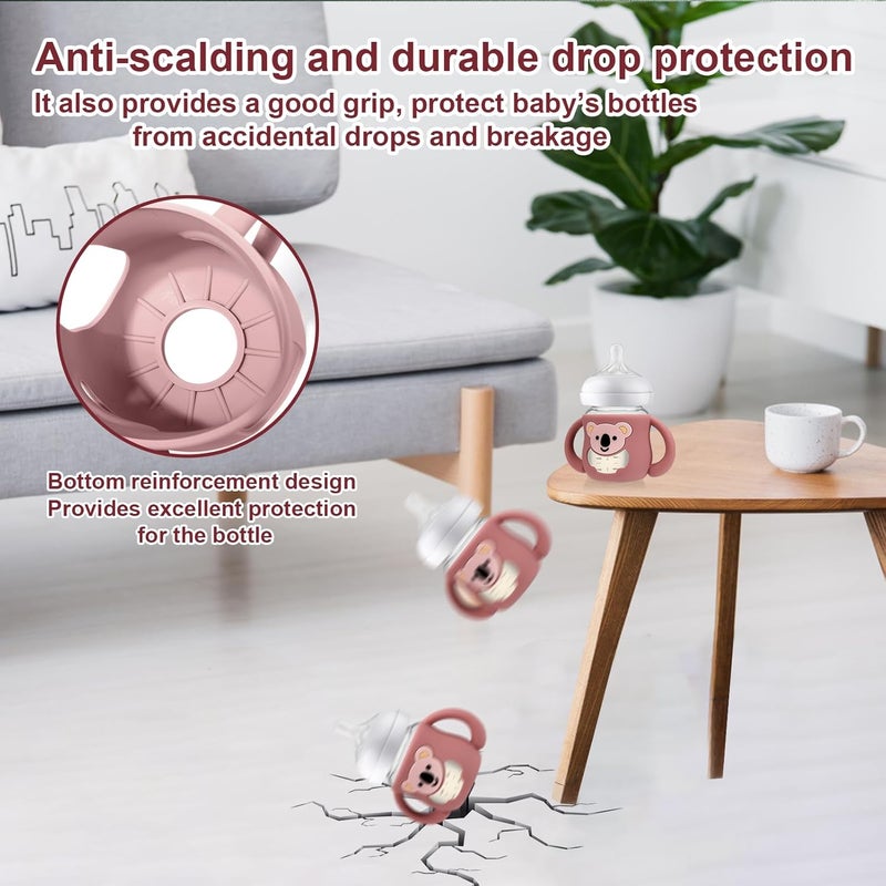 Juome Silicone Sleeves with Handles for Avent Natural Glass Baby Bottle - 3 Pack Koala Shape Anti Breakage Baby Bottles Holder, Compatible with Philips Avent Anti Colic Baby Bottles 4 oz - Image 2